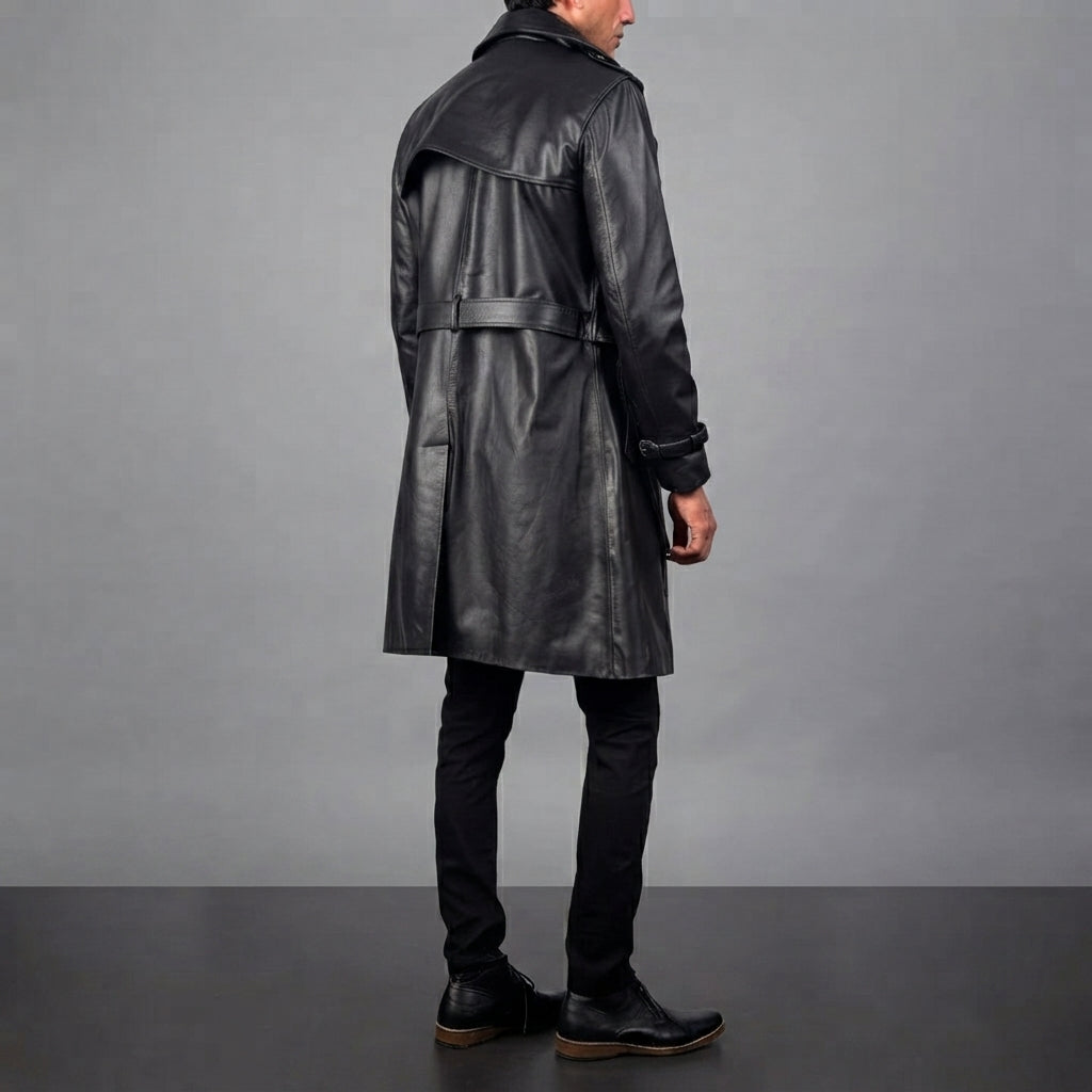 Men's Black Leather Duster Coat - Leather Outlet