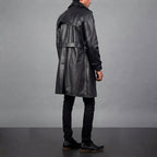 Men's Black Leather Duster Coat - Leather Outlet