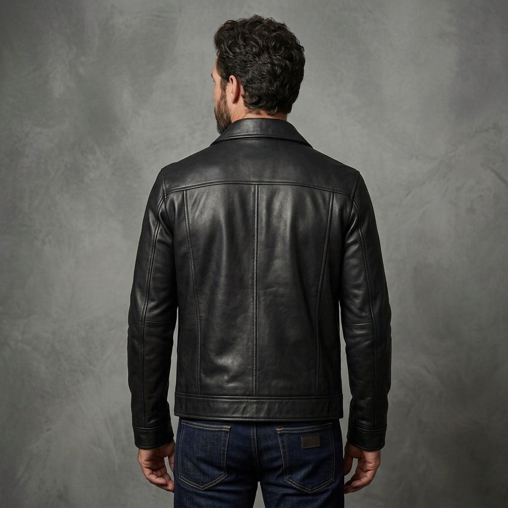 Men's Casual Black Leather Jacket - Leather Outlet