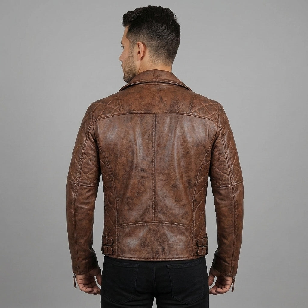 Men's Brown Brando Biker Leather Jacket - Leather Outlet