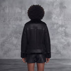 Women's Black Shearling Jacket with Fur Collar