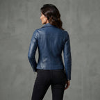 Women's Steel Blue Leather Biker Jacket