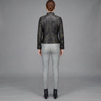 Women's Black Rub-off Cafe Racer Leather Jacket