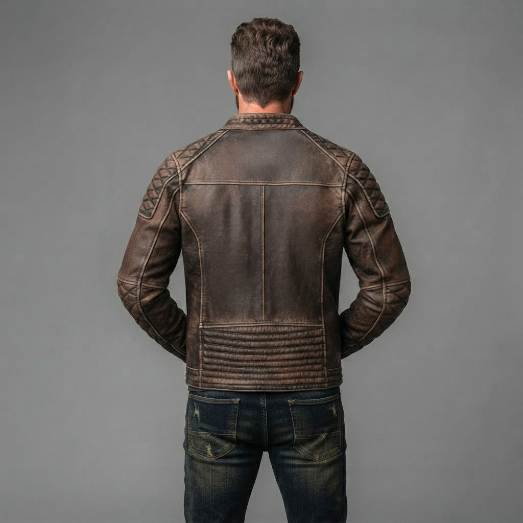 Men's Vintage Cafe Racer Leather Jacket - Leather Outlet