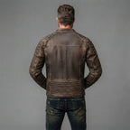 Men's Dark Brown Cafe Racer Leather Jacket - Leather Outlet