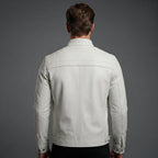 Men's White Cafe Racer Leather Jacket - Leather Outlet