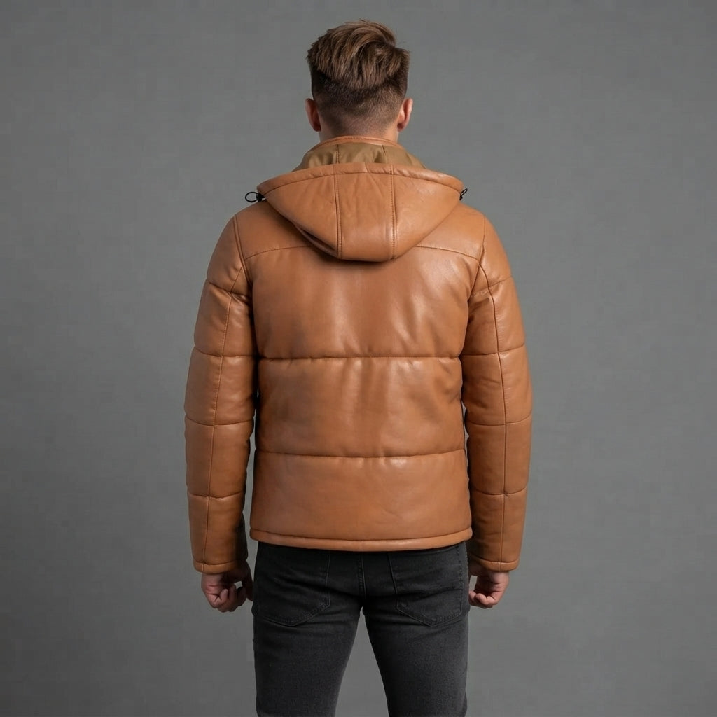 Men's Orange Down Leather Jacket - Leather Outlet
