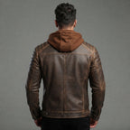 Men's Medium Brown Leather Hooded Jacket - Leather Outlet