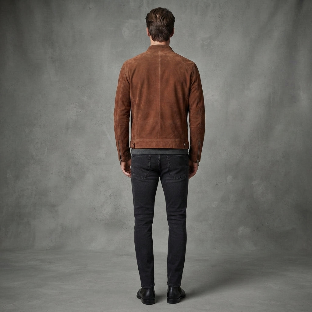 Men's Brown Suede Cafe Racer Jacket - Leather Outlet