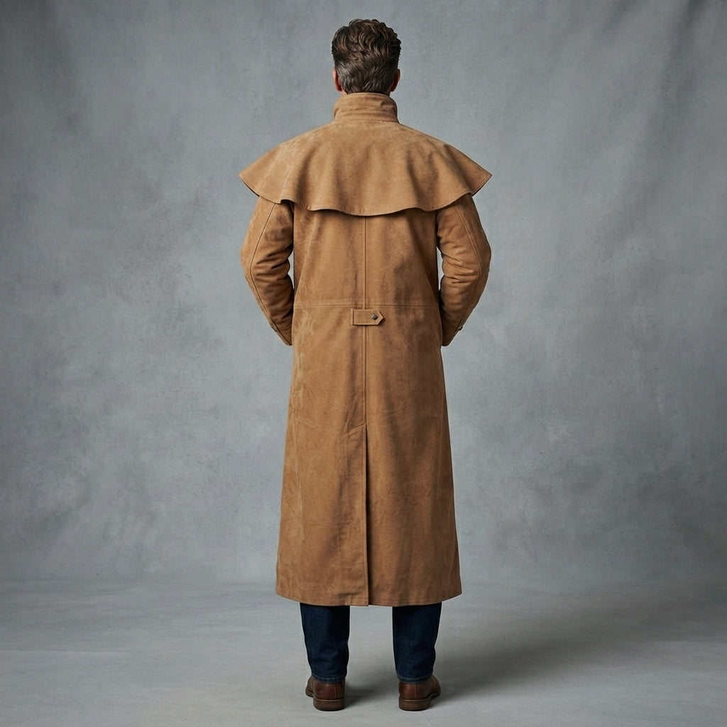 Men's Tan Leather Duster Coat - Leather Outlet