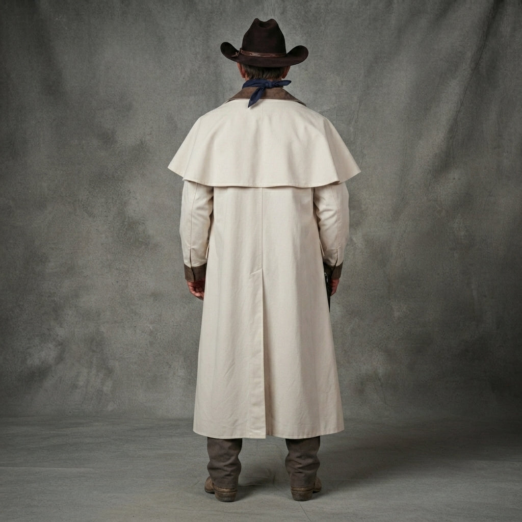 Men's White Leather Duster Coat - Leather Outlet