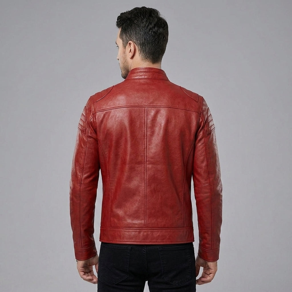 Men's Bright Red Leather Jacket - Leather Outlet