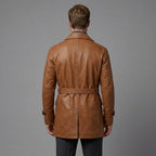Men's Light Brown Leather Trench Coat - Leather Outlet