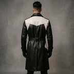 Men's Black & White Leather Trench Coat - Leather Outlet