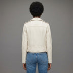 Women's White Leather Moto Jacket