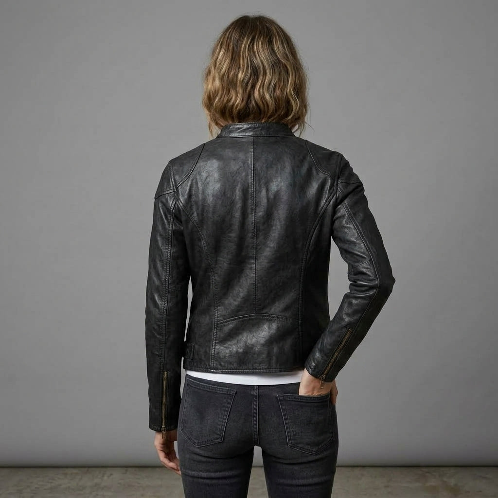 Women's Black Cafe Racer Leather Jacket