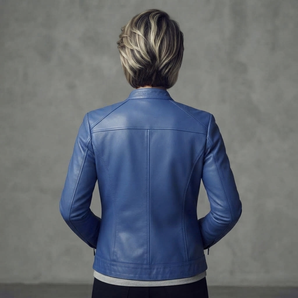 Women's Bright Blue Cafe Racer Leather Jacket