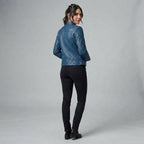 Women's Vintage Blue Leather Racer Jacket