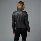 Women's Black Distressed Racer Leather Jacket