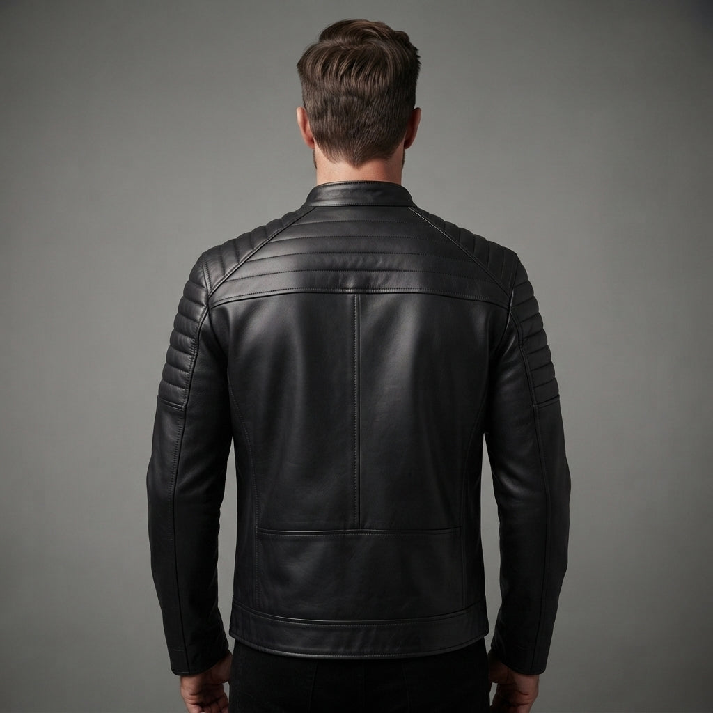 Men's Matte Black Cafe Racer Leather Jacket - Leather Outlet