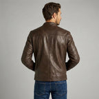 Men's Slim Fit Brown Leather Jacket - Leather Outlet