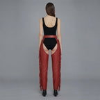 Women Black and RED  Leather Chaps