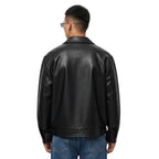 Mens Black Genuine Lambskin Leather Oversized Trucker Jacket