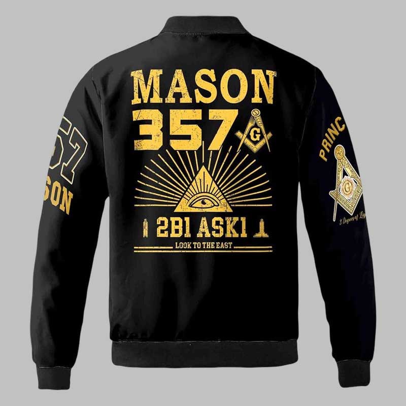 Black Gold Masonic Bomber Jacket for Men