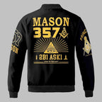 Black Gold Masonic Bomber Jacket for Men