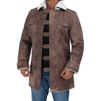 Mens Sherpa Brown Swedish Bomber Distressed Leather Coat
