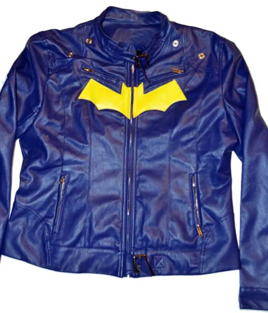 Batgirl Blue Leather Bomber Jacket
