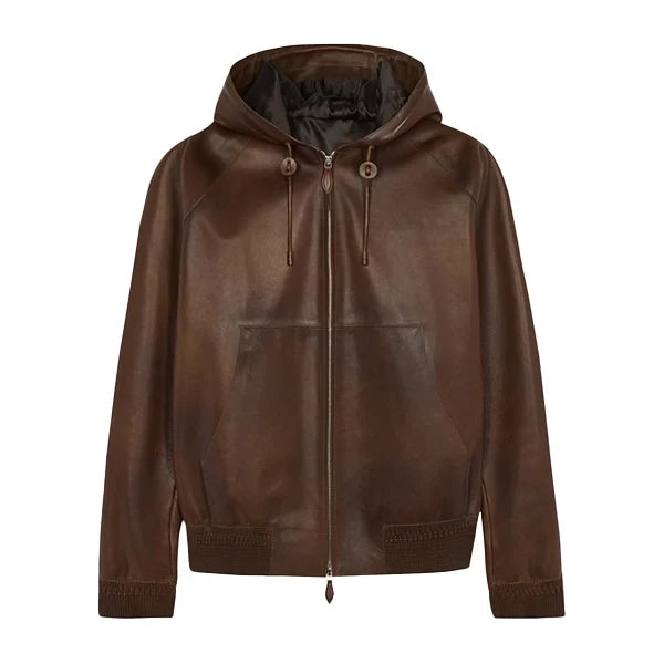 Brown Street Wear Mens Leather Bomber Jacket