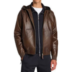 Brown Street Wear Mens Leather Bomber Jacket