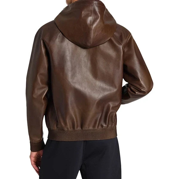Brown Street Wear Mens Leather Bomber Jacket