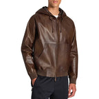 Brown Street Wear Mens Leather Bomber Jacket