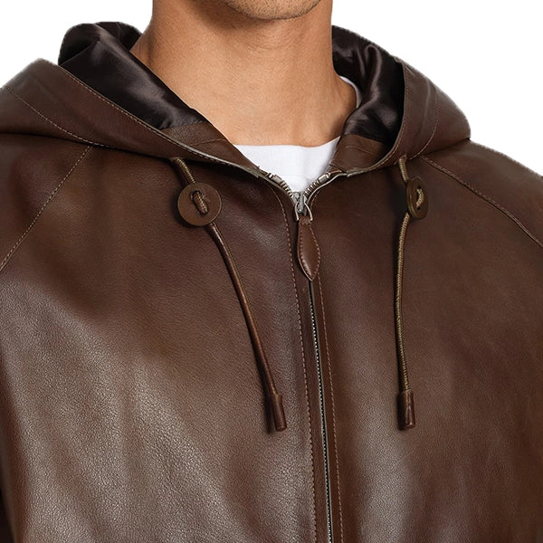 Brown Street Wear Mens Leather Bomber Jacket