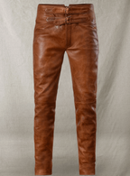 Men's Brown Distressed Leather Pants