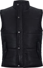 Men's Puffer Leather Vest In Black