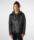Men's Black Leather Moto Jacket with Removable Hood