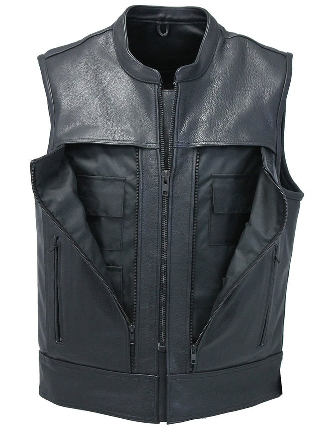 Men's Leather Vest In Black