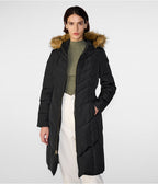 Women's Black Fur Hooded Puffer Trench Coat