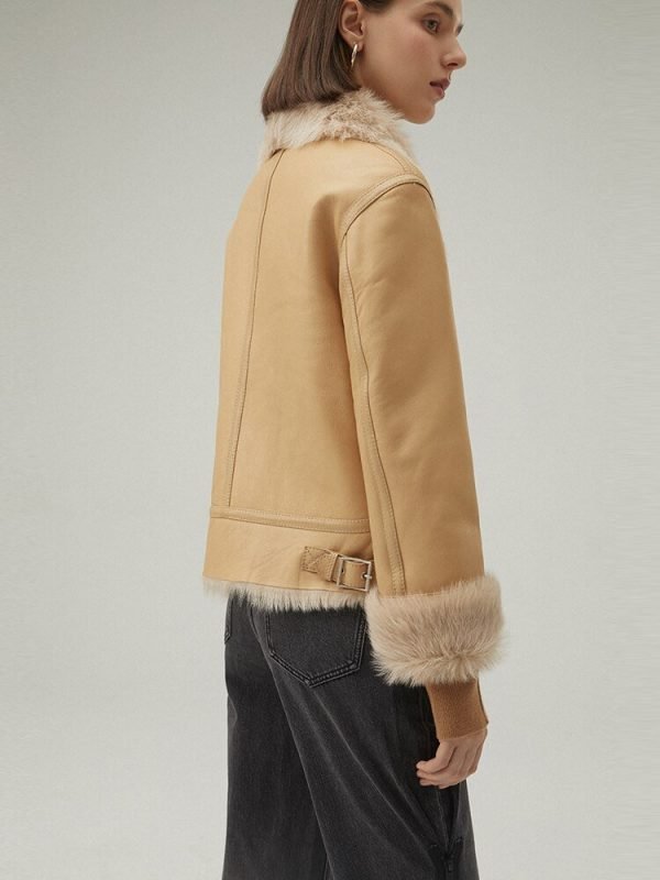 Women's Tan Brown Shearling Leather Jacket