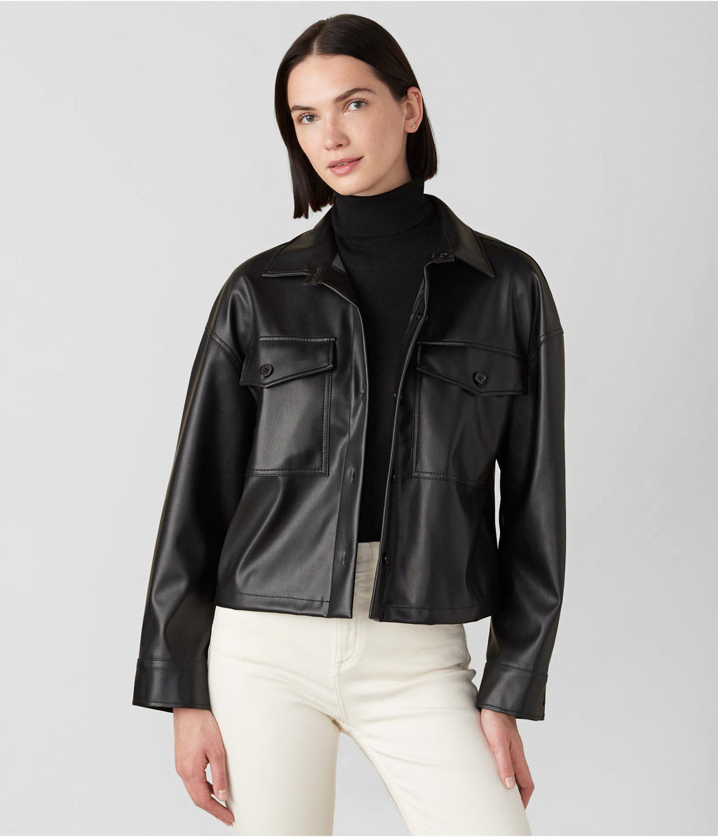 Women's Black Leather Trucker Jacket