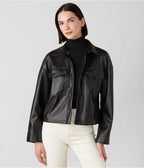 Women's Black Leather Trucker Jacket