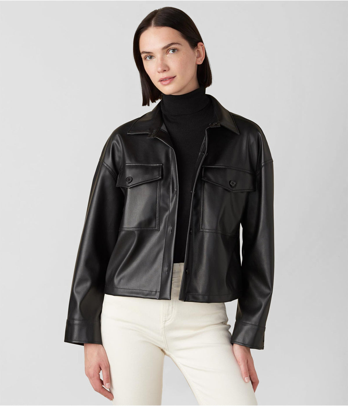 Women's Black Leather Trucker Jacket