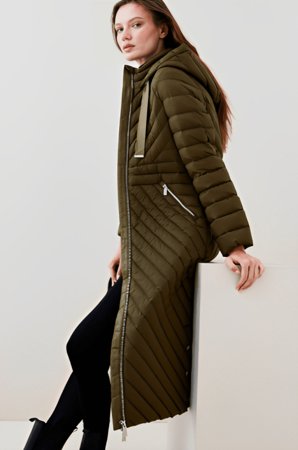 Women's Khaki Puffer Trench Coat