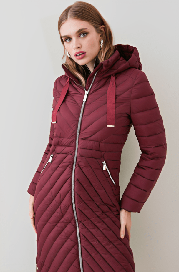 Women's Ox Red Puffer Trench Coat