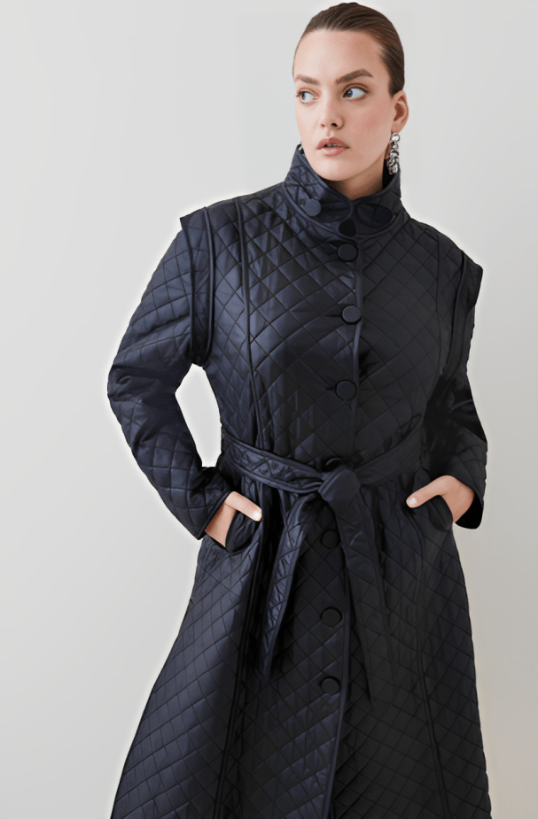 Women's Black Quilted Leather Trench Coat