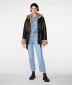 Women's Classic Black Shearling Leather Jacket - Timeless Elegance and Warmth