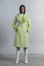Women's Lime Green Shearling Leather Trench Coat with Chic Design